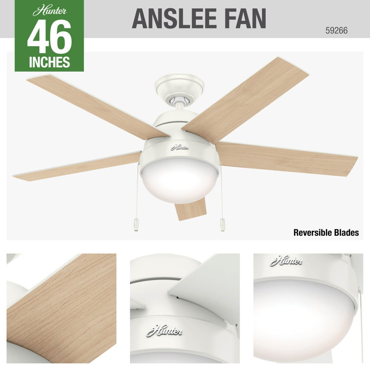 46" Fresh White and Natural Wood Ceiling Fan with LED Light