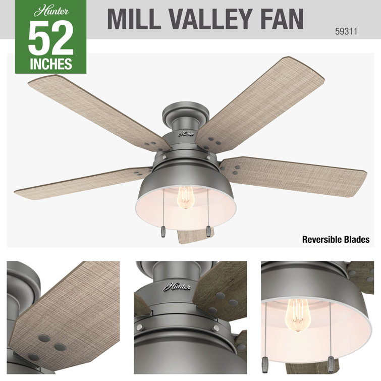 52" Matte Silver Low Profile Ceiling Fan with Light and Remote