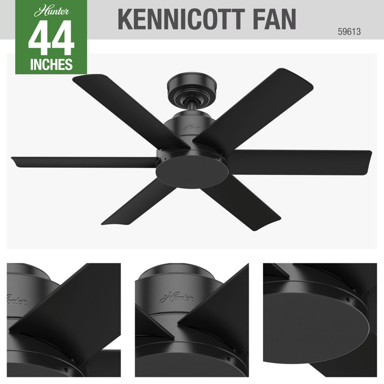 Kennicott Matte Black 44" Outdoor Ceiling Fan with Wall Control