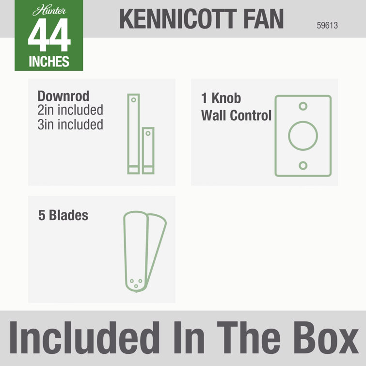Kennicott Matte Black 44" Outdoor Ceiling Fan with Wall Control