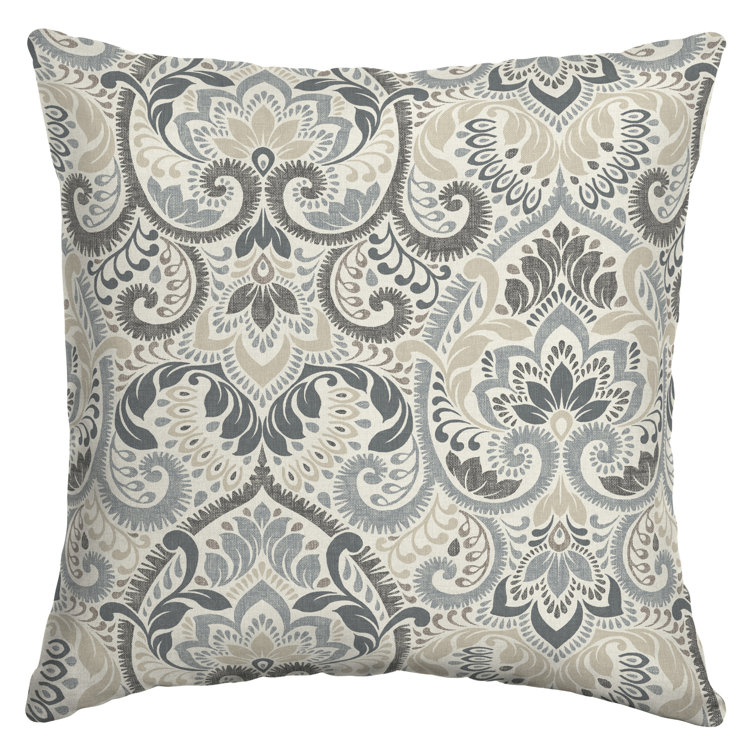 Neutral Aurora Damask Square Outdoor Throw Pillow