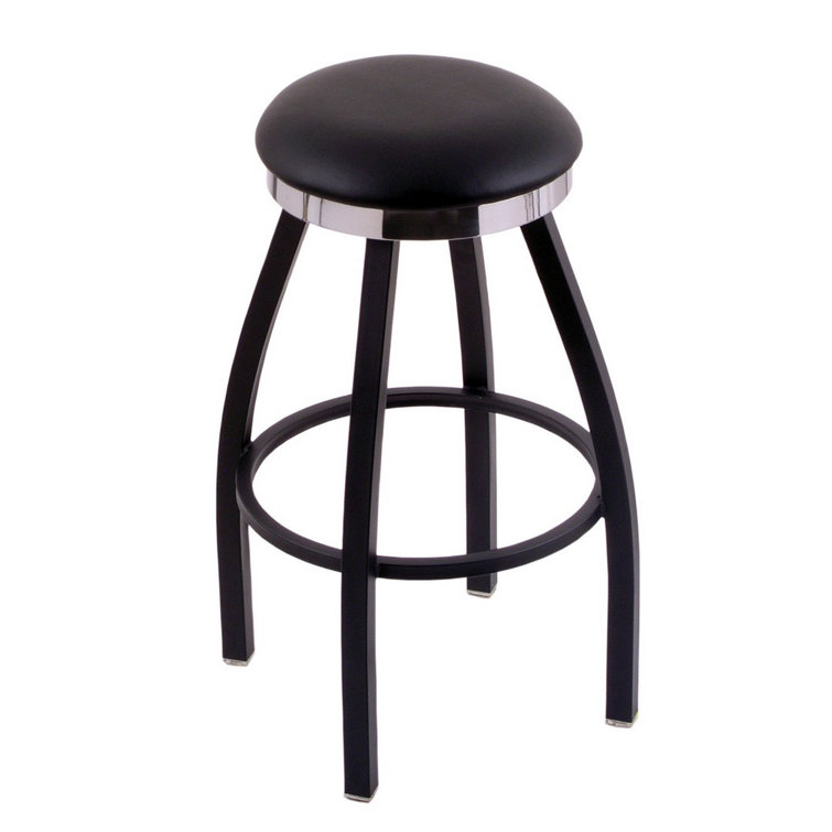 Misha 30" Black Metal Swivel Bar Stool with Espresso Faux Leather Seat
