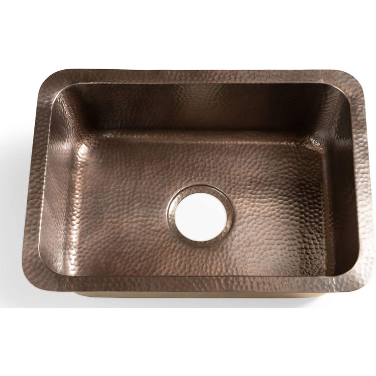 21" Hammered Copper Rectangular Drop-In Single Bowl Kitchen Sink