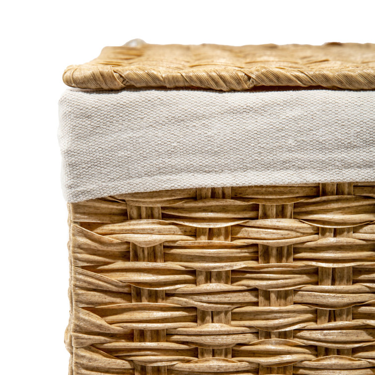Tan Rectangular Wicker Collapsible Laundry Hamper with Lid