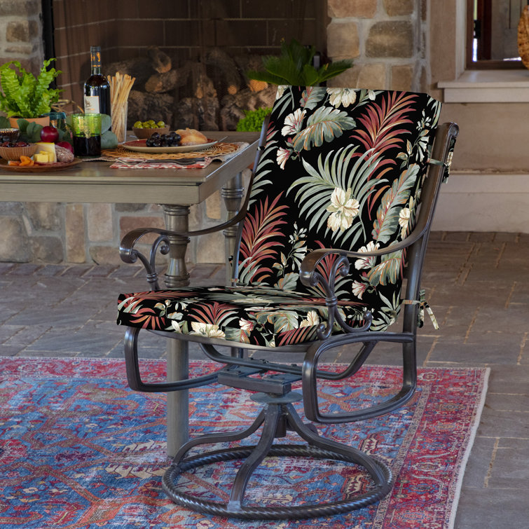 Simone Black Tropical High Back Outdoor Dining Chair Cushion