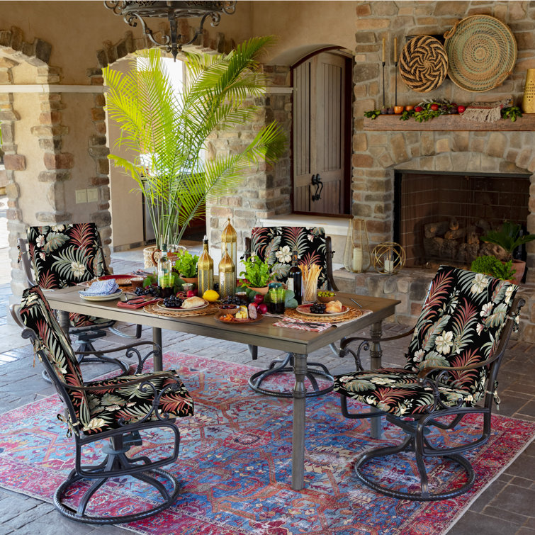 Simone Black Tropical High Back Outdoor Dining Chair Cushion