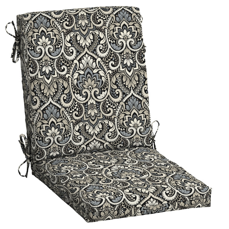 Arden Black Aurora Damask Outdoor Highback Dining Chair Cushion