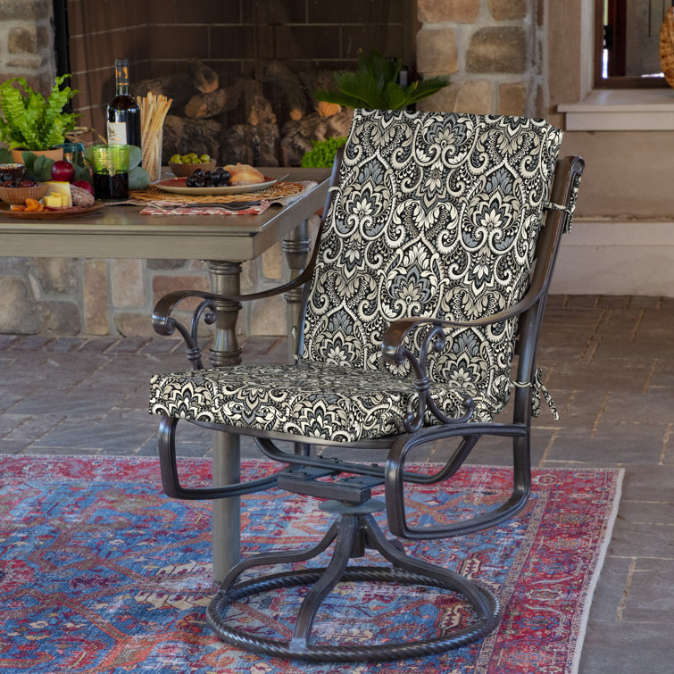 Arden Black Aurora Damask Outdoor Highback Dining Chair Cushion