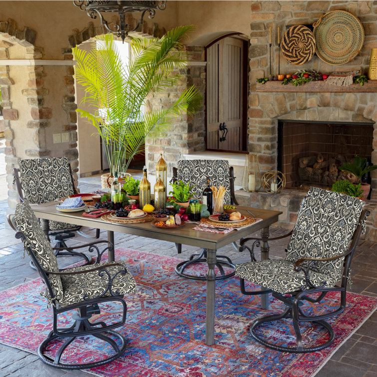 Arden Black Aurora Damask Outdoor Highback Dining Chair Cushion