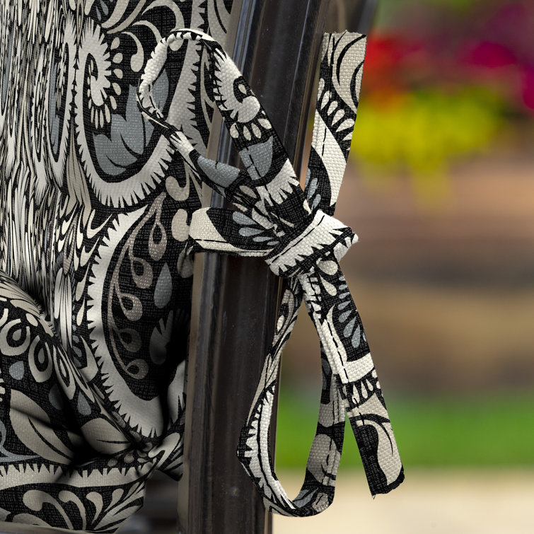 Arden Black Aurora Damask Outdoor Highback Dining Chair Cushion