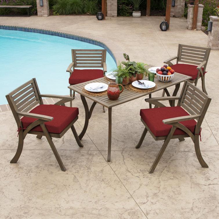 Ruby Red Polyester Outdoor Seat Cushion with Ties