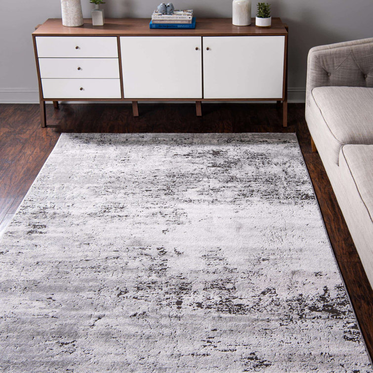 Leipzig Abstract Gray Synthetic 9'x12' Low Pile Area Rug
