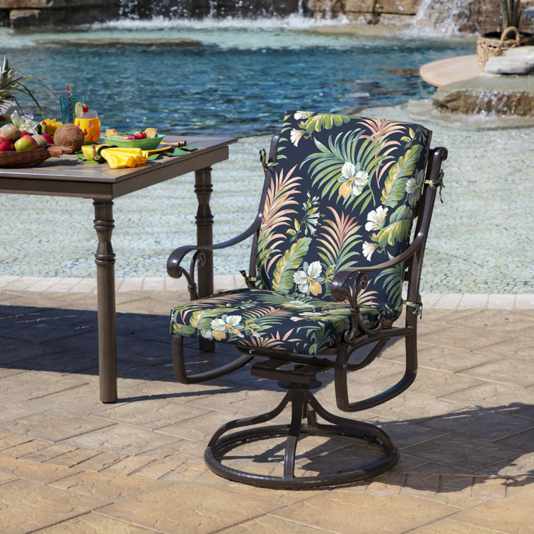 Simone Blue Tropical High Back Outdoor Dining Chair Cushion