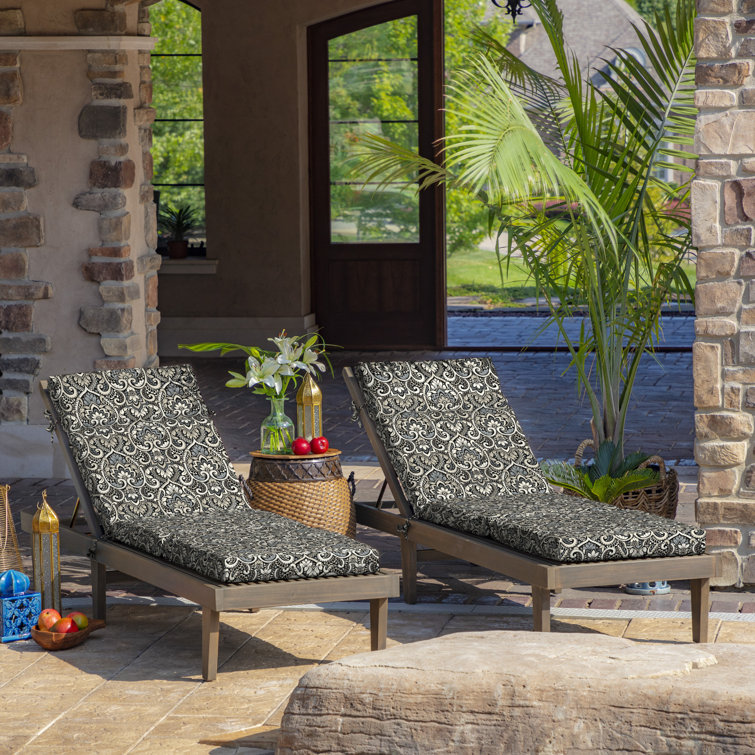 Black Aurora Damask Outdoor Chaise Lounge Cushion, 72 x 21 Inches