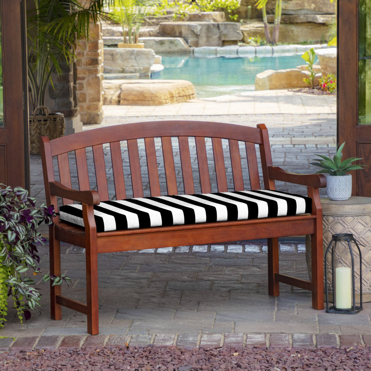 Black and White Striped Outdoor Bench Cushion 46 x 17