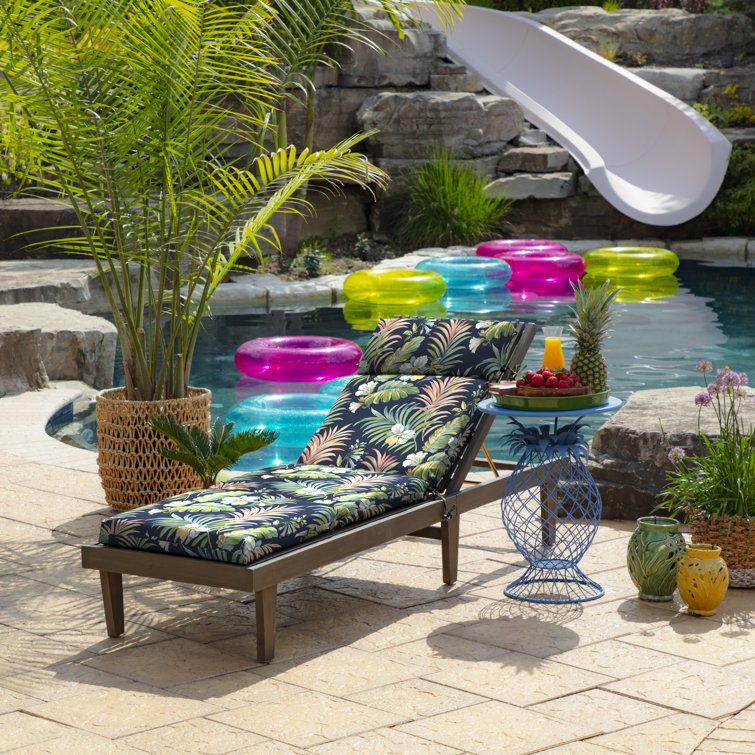 Simone Blue Tropical Outdoor Chaise Lounge Cushion, 72 x 21, Polyester