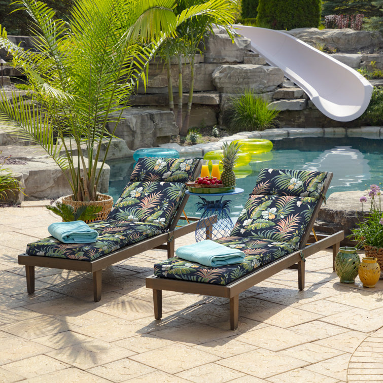 Simone Blue Tropical Outdoor Chaise Lounge Cushion, 72 x 21, Polyester