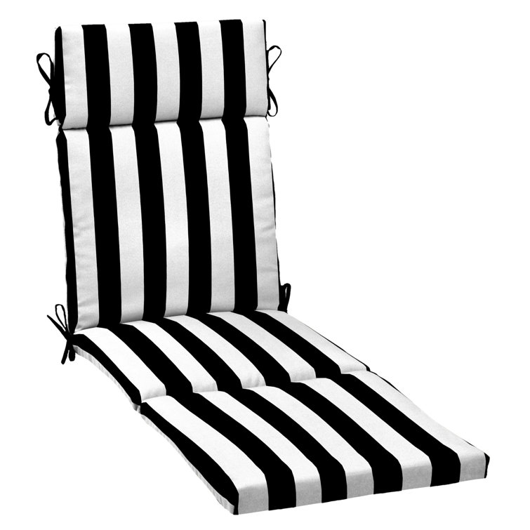 Black and White Striped Outdoor Chaise Lounge Cushion, 72 x 21 inches