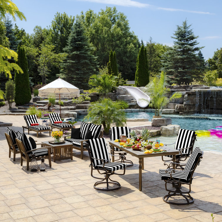 Black and White Striped Outdoor Chaise Lounge Cushion, 72 x 21 inches
