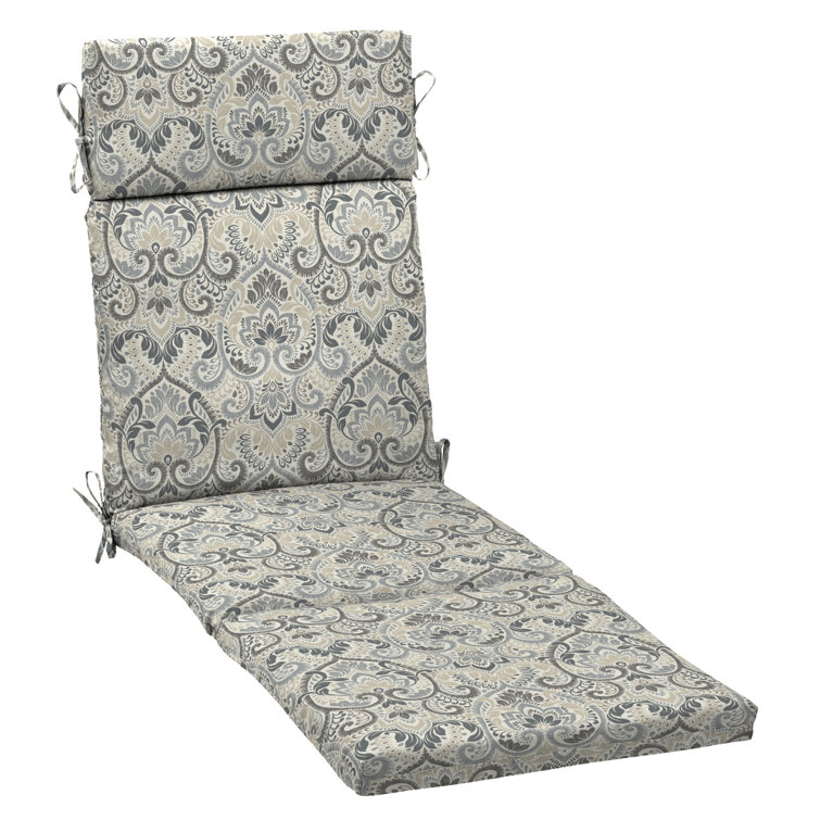 Black Aurora Damask Outdoor Chaise Lounge Cushion, 72 x 21 Inches