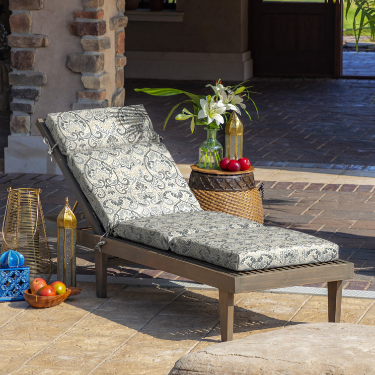 Black Aurora Damask Outdoor Chaise Lounge Cushion, 72 x 21 Inches
