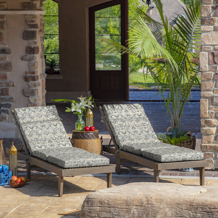 Black Aurora Damask Outdoor Chaise Lounge Cushion, 72 x 21 Inches