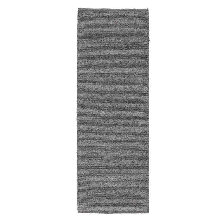 Handwoven Gray Wool and Viscose Runner Rug 2'6" x 7'