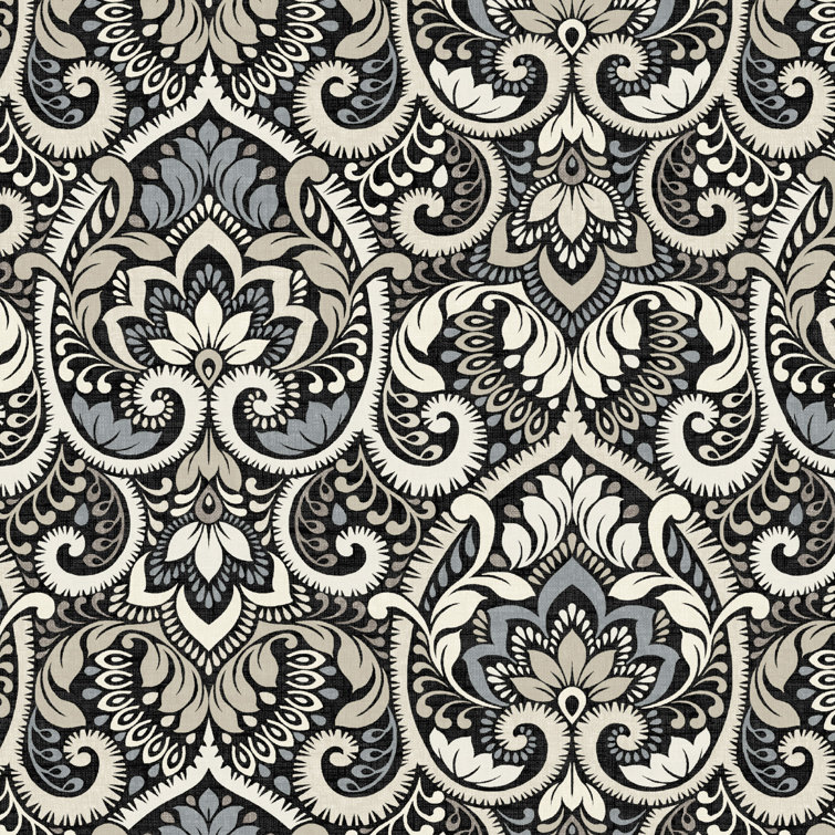 Black Aurora Damask Outdoor Chaise Lounge Cushion, 72 x 21 Inches