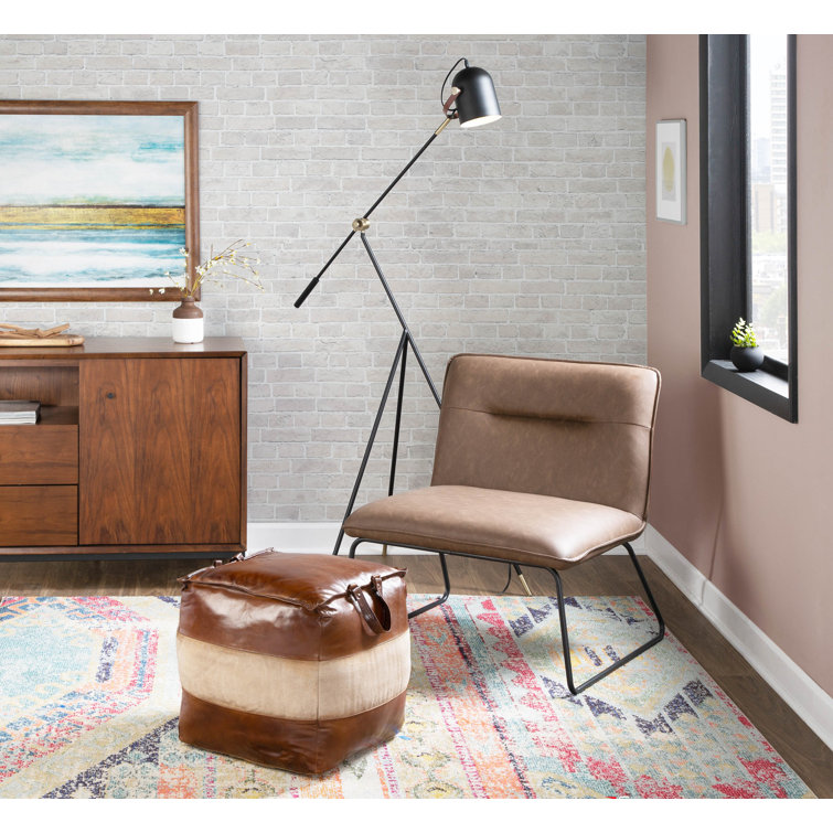Espresso Faux Leather Industrial Slipper Chair with Metal Legs