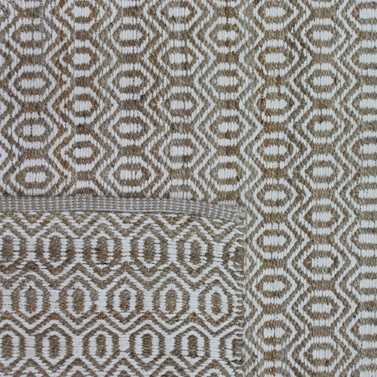 Handmade Geometric Flatweave White and Brown Chenille Runner Rug