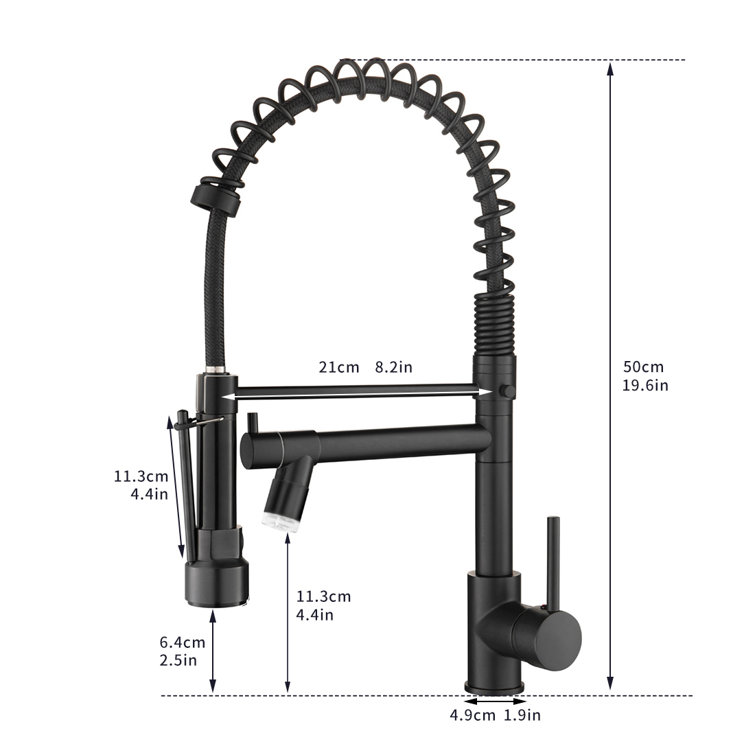 Matte Black Brass Pull Down Kitchen Faucet with LED Light