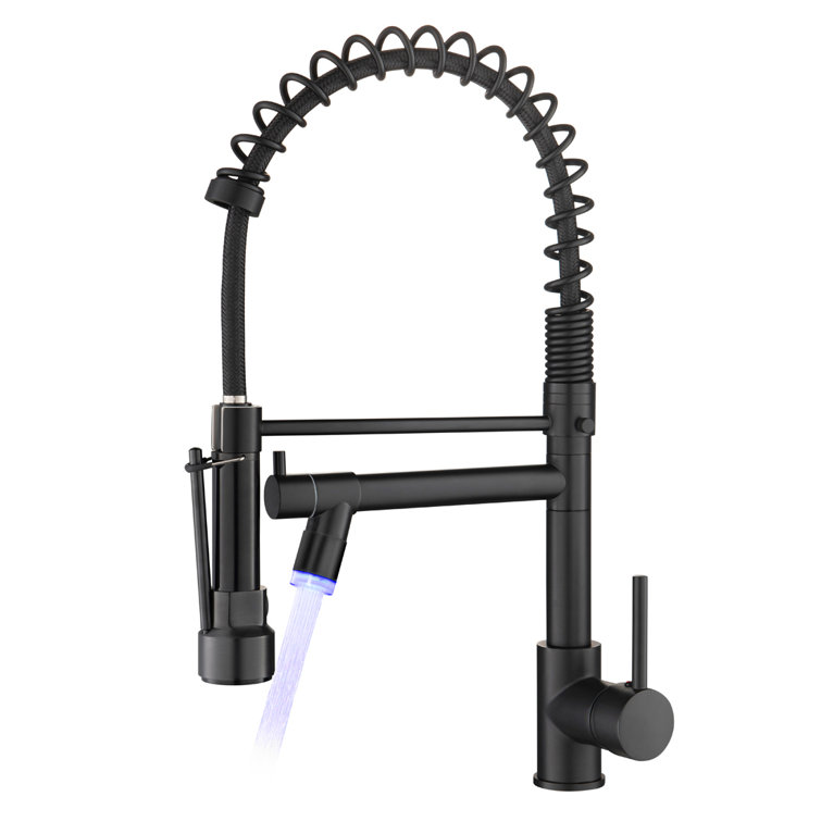 Matte Black Brass Pull Down Kitchen Faucet with LED Light
