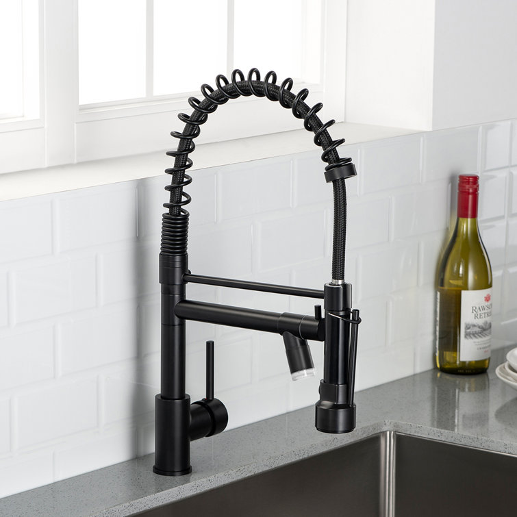 Matte Black Brass Pull Down Kitchen Faucet with LED Light