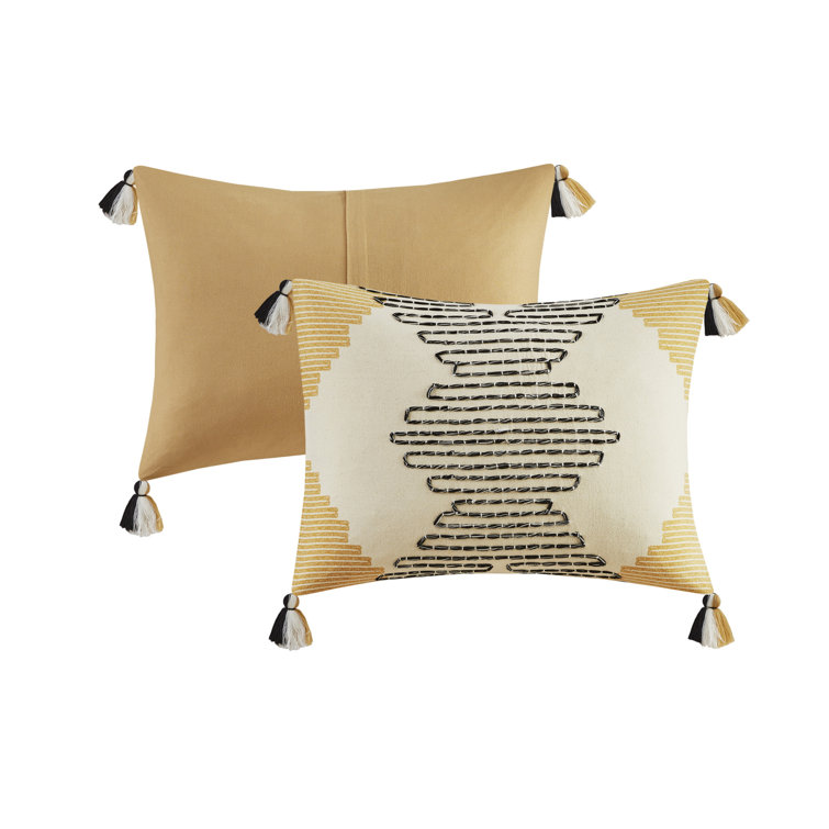 Full/Queen Yellow Cotton Duvet Cover Set with Tassels