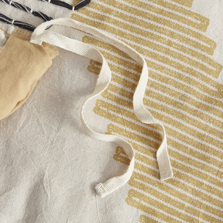 Full/Queen Yellow Cotton Duvet Cover Set with Tassels