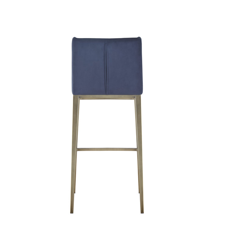 Elegant Blue Velvet Wingback 30.7" Bar Stool with Antique Brass Frame