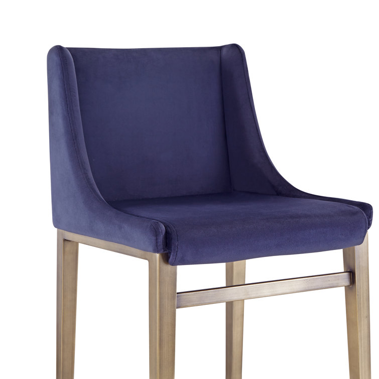 Elegant Blue Velvet Wingback 30.7" Bar Stool with Antique Brass Frame