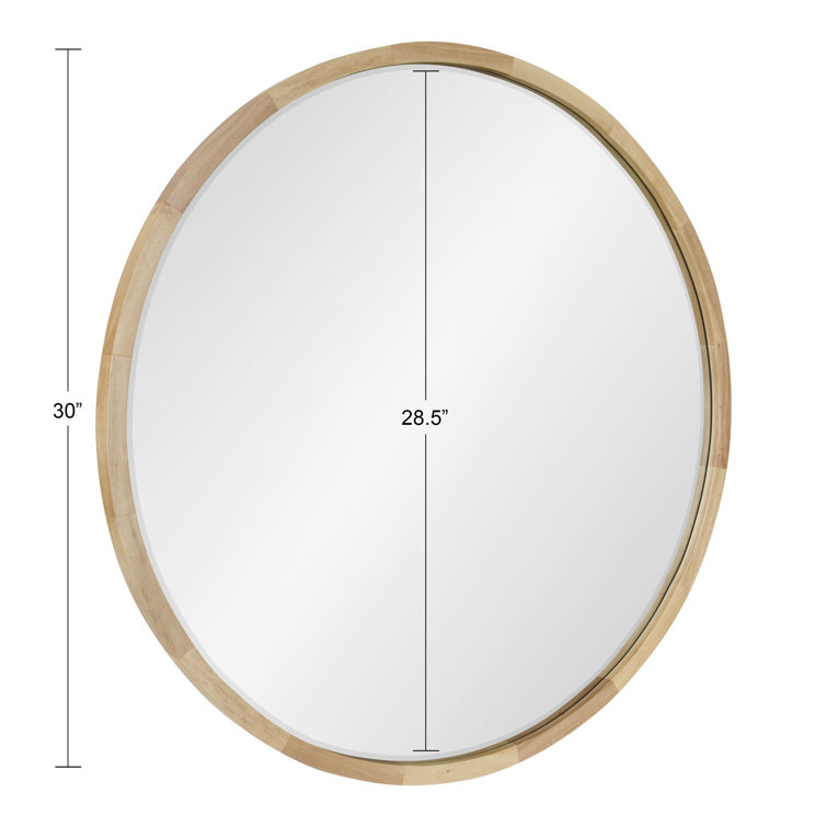 Natural Poplar Wood Round Wall Mirror with Beveled Glass