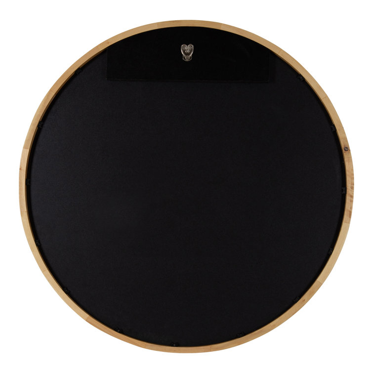 Natural Poplar Wood Round Wall Mirror with Beveled Glass