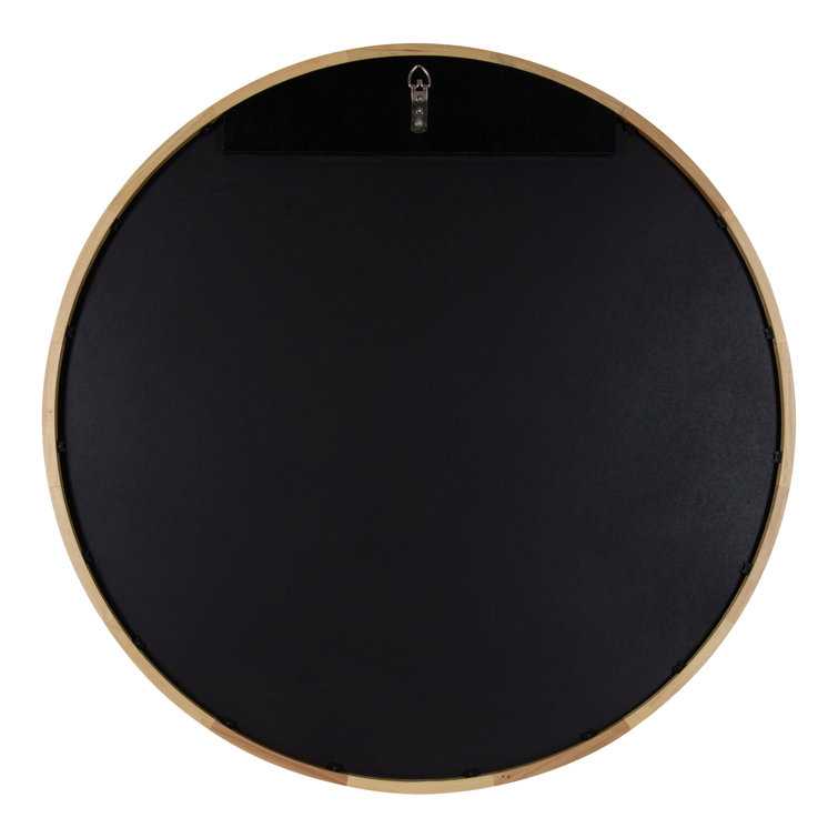 Natural Poplar Wood Round Wall Mirror with Beveled Glass