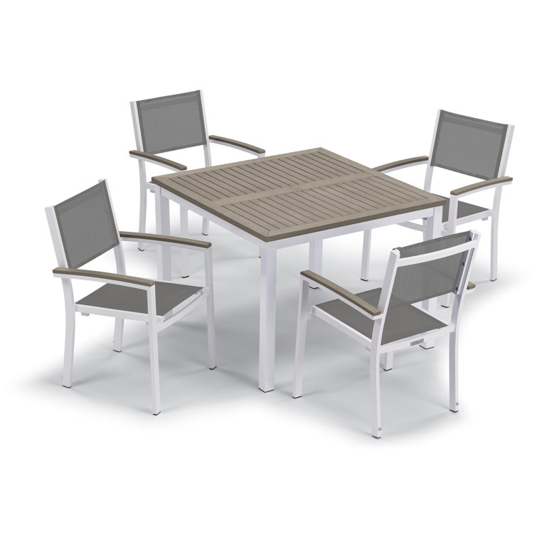 Flint Frame Titanium Basketweave Sling Dining Chair Set of 4