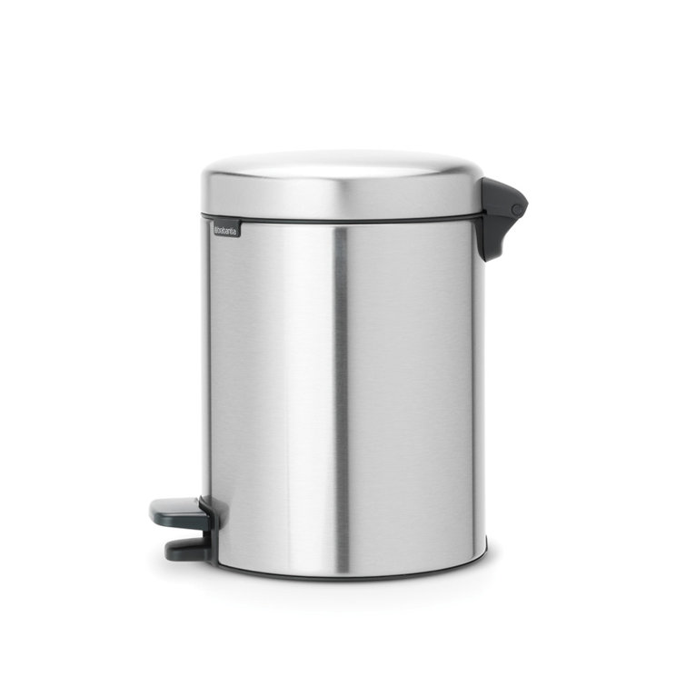 Matt Steel Fingerprint Proof Round Pedal Trash Can, 5 Liter