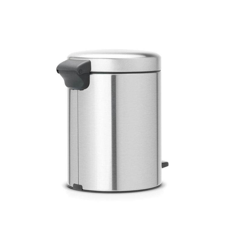 Matt Steel Fingerprint Proof Round Pedal Trash Can, 5 Liter