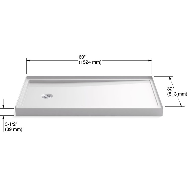 Rely 60" x 32" White Acrylic Low-Threshold Shower Base