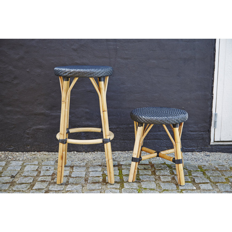 Natural Rattan Counter Stool with Black Woven Seat