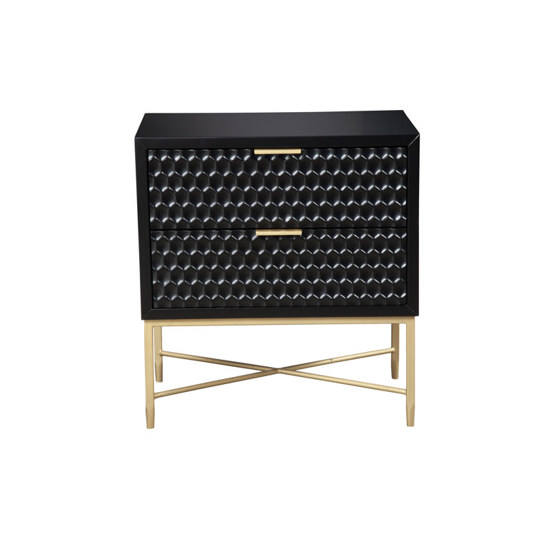 Black Pearl Mahogany 2-Drawer Nightstand with Gold Accents