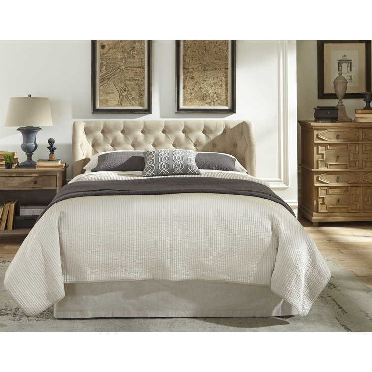 King Beige Linen Tufted Upholstered Platform Bed with Metal Frame