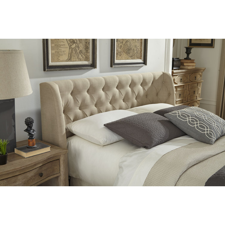 King Beige Linen Tufted Upholstered Platform Bed with Metal Frame