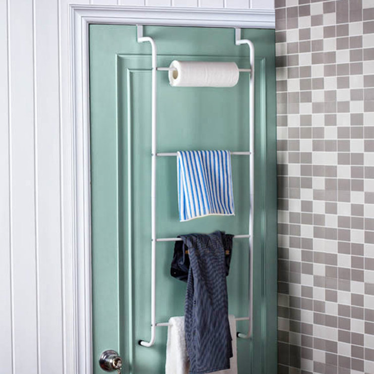White Metal Over-the-Door Towel Rack with 4 Rungs