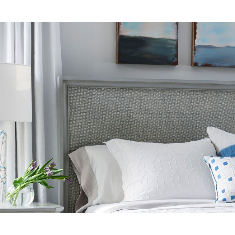 King Off-White Woven Rattan Upholstered Bed with Headboard
